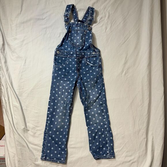 OshKosh Overalls Twin Set of 2 Girls 5 Denim Polka Dot Matching Cute Jeans - Picture 2 of 8